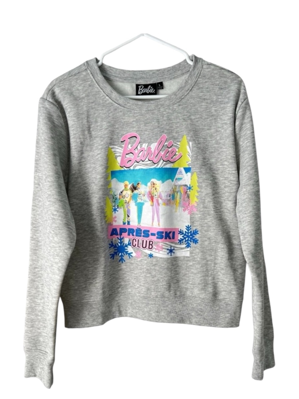 Barbie Apres Ski Club Heather Gray Graphic Crewneck Sweatshirt Size L
